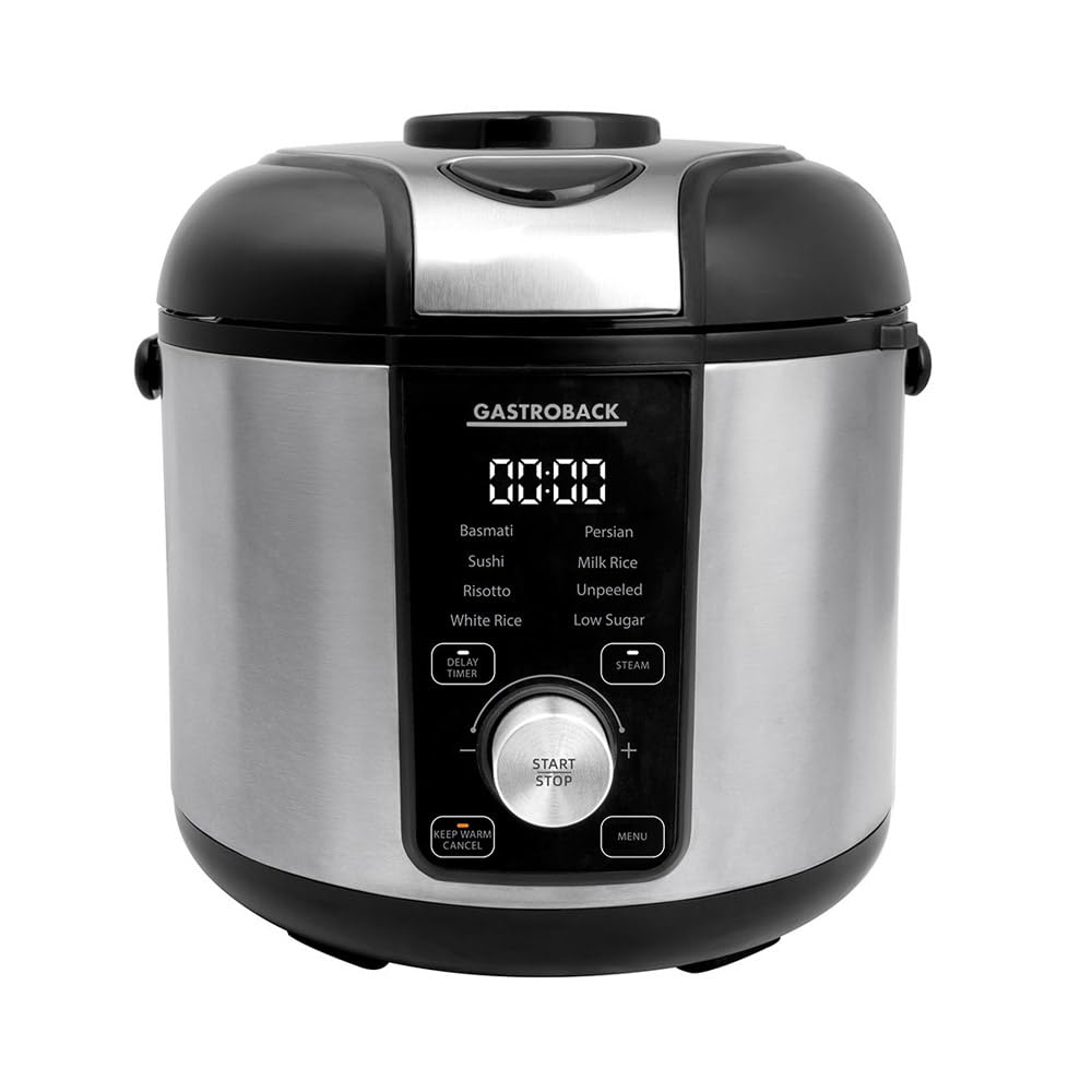 GASTROBACK Low Carb Reiskocher 3 Liter mit Dampfgarer 500 Watt - 8 Programme inkl Basmati Sushi Riso