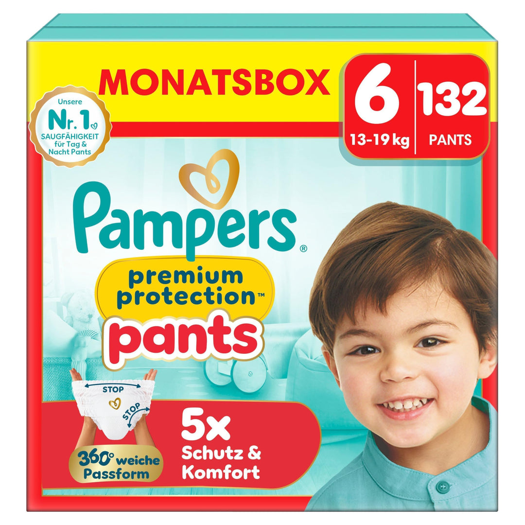 Pampers Baby Windeln Pants Grösse 6 (15kg+) Premium Protection, Extra Large mit Stop- und Schutz Täs
