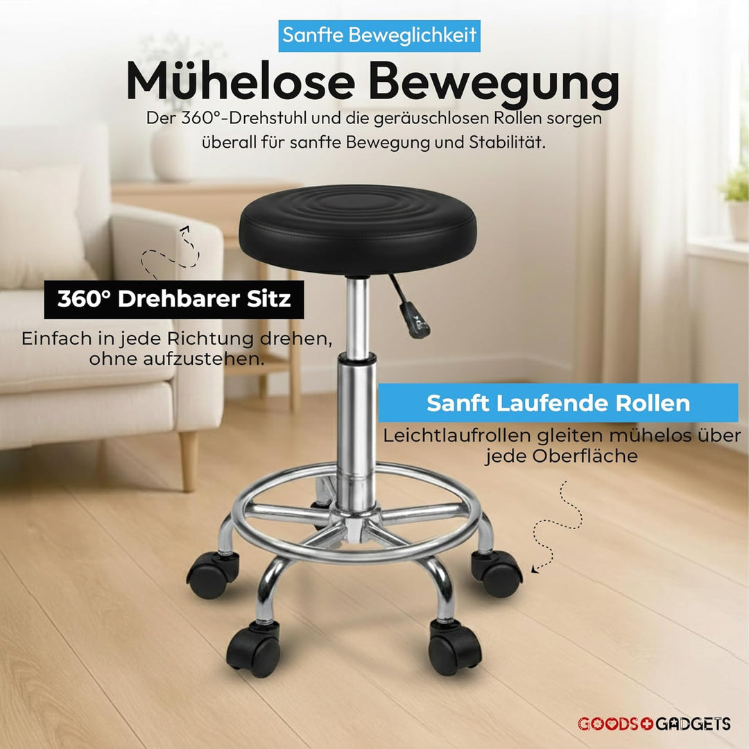 GOODS+GADGETS Ergonomie rollbarer Arbeitshocker Drehhocker Barhocker Praxishocker Rollhocker höhenve