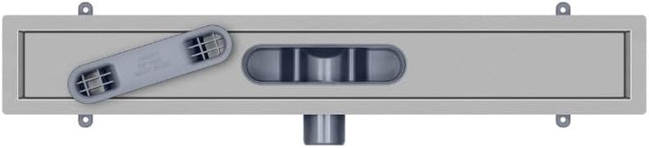Duschrinne 80 cm, Duo-Rost – befliesbar oder mit Edelstahlabdeckung, Edelstahl AISI 304, Siphon Ø50,