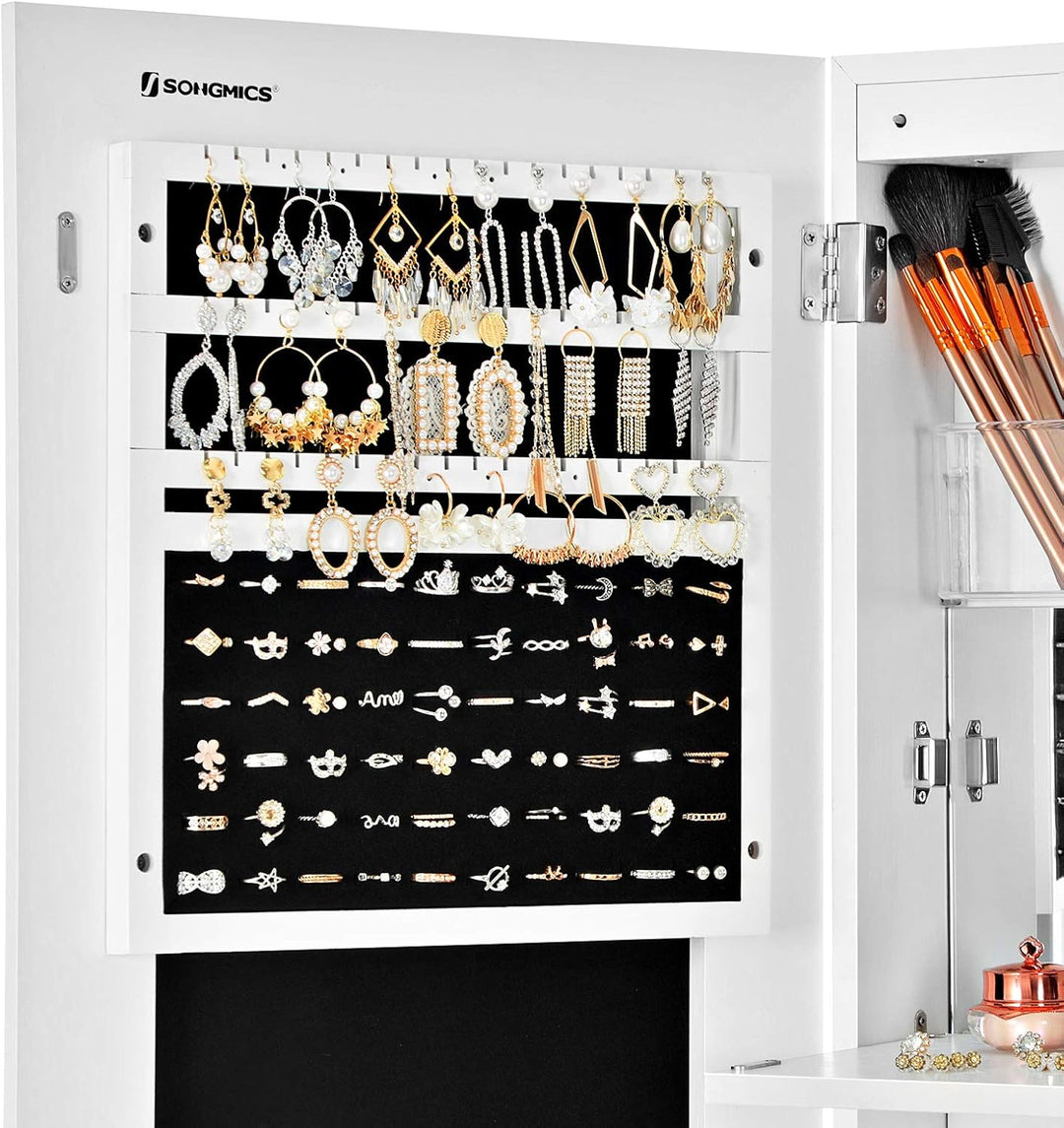 SONGMICS Schmuckschrank extra breiter Spiegel (Rahmenlose Spiegeltür) Türmontage Wandmontage mit Sch