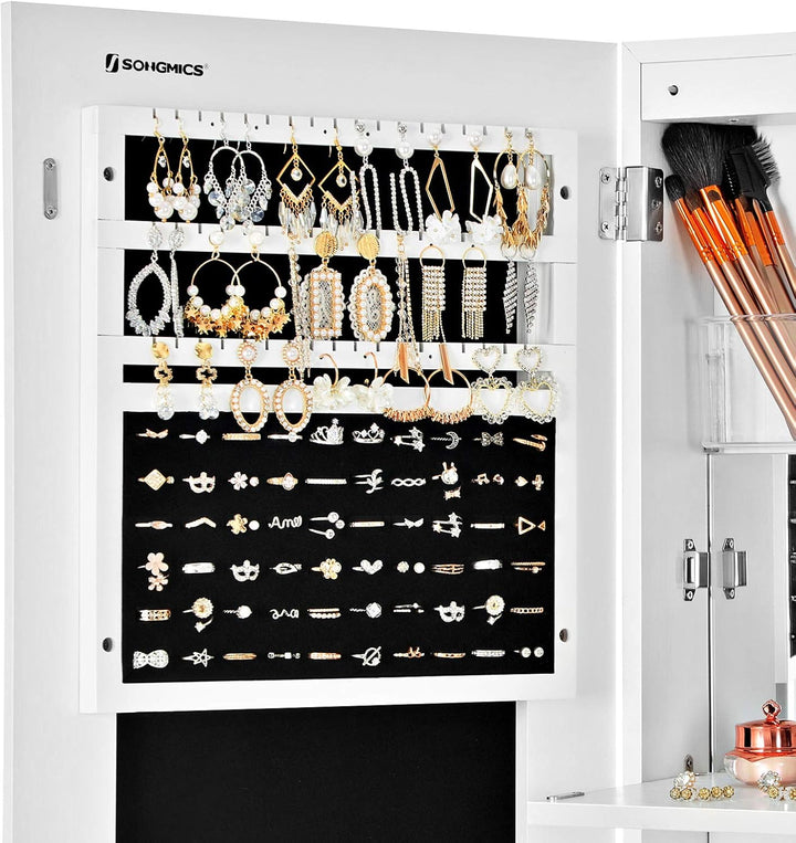 SONGMICS Schmuckschrank extra breiter Spiegel (Rahmenlose Spiegeltür) Türmontage Wandmontage mit Sch