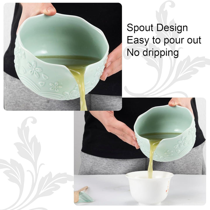 7PCS Matcha Set，500ML Ceramic Matcha Bowl with Spout，Matcha Broom and Holder, Bamboo Scoop, Stainles