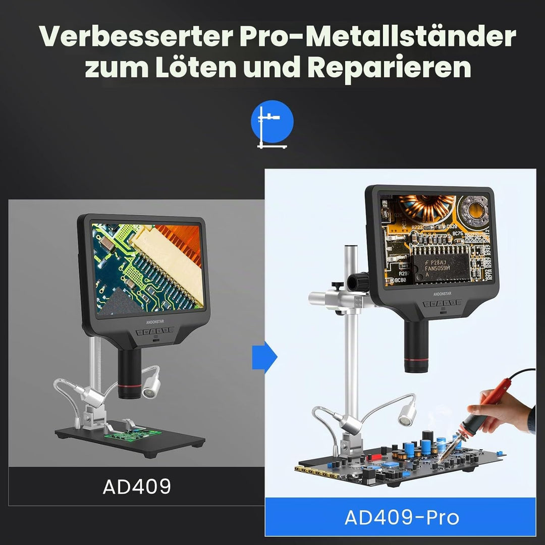 Andonstar AD409 Pro HDMI Digitales Mikroskop, 10,1 Zoll Lötmikroskop, 300X USB Elektronische Mikrosk