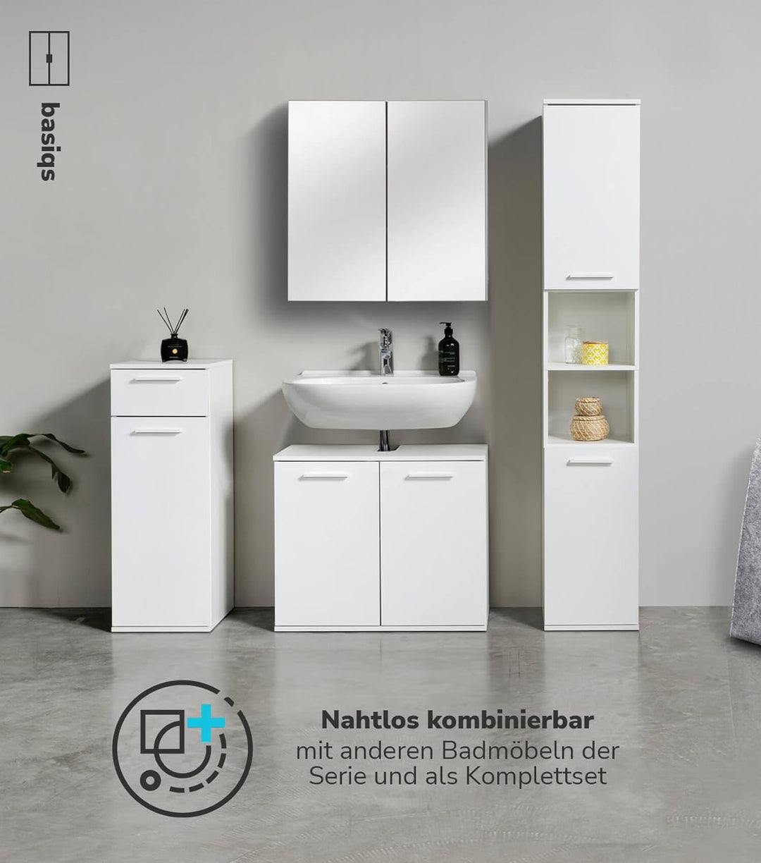 mokebo® Bad-Beistellschrank schmal 'Der Matrose', Badschrank weiss, Badezimmerschrank, Nischenschran