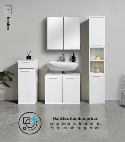 mokebo® Bad-Beistellschrank schmal 'Der Matrose', Badschrank weiss, Badezimmerschrank, Nischenschran