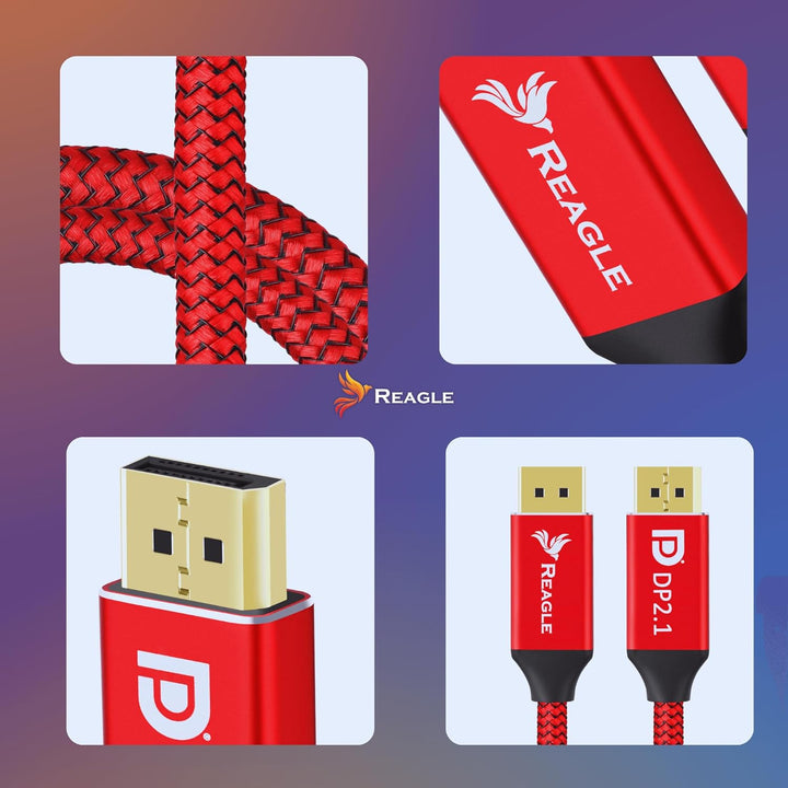 Reagle DisplayPort Kabel, DP 2.1, 8K@120Hz, 4K@320Hz 240Hz, FREESYNC GSYNC 80Gbps, Nylongeflecht HDR