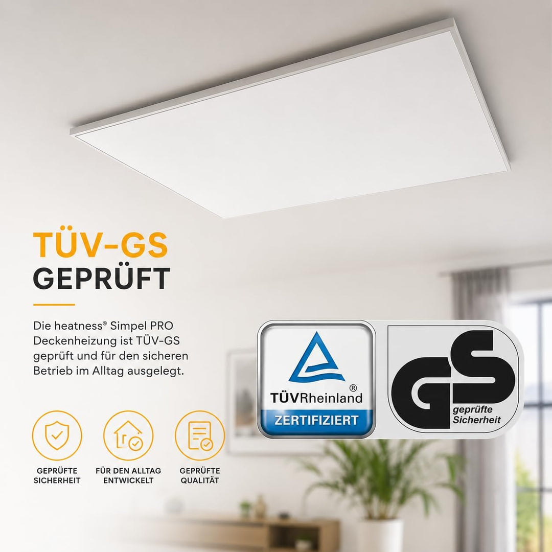 heatness Infrarotheizung Simpel Decke Pro, M – Deckenheizung energiesparend, 300 Watt, Heizkörper zu