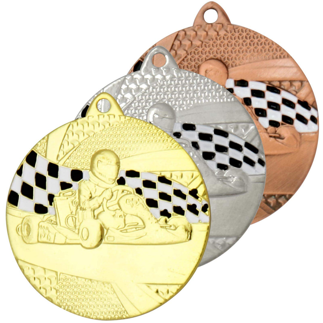 Medaille Kart Gokart Kart Fahren Medaillen rund Gold Silber Bronze Set Set gold silber bronze, Set g