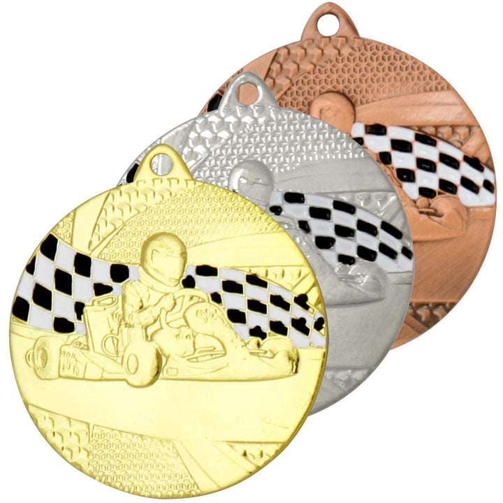 Medaille Kart Gokart Kart Fahren Medaillen rund Gold Silber Bronze Set Set gold silber bronze, Set g