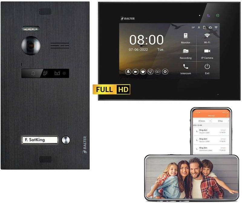 Balter EVO HD Schwarz/Schwarz WiFi Video Türsprechanlage Set für 1 Familienhaus - 1x Türstation mit