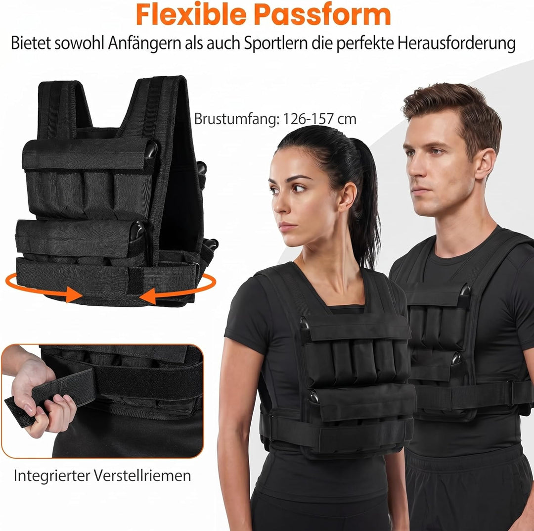 COSTWAY Gewichtsweste 20/30 kg, Brustgrösse Verstellbar, Trainingsweste mit abnehmbaren Eisensandsäc