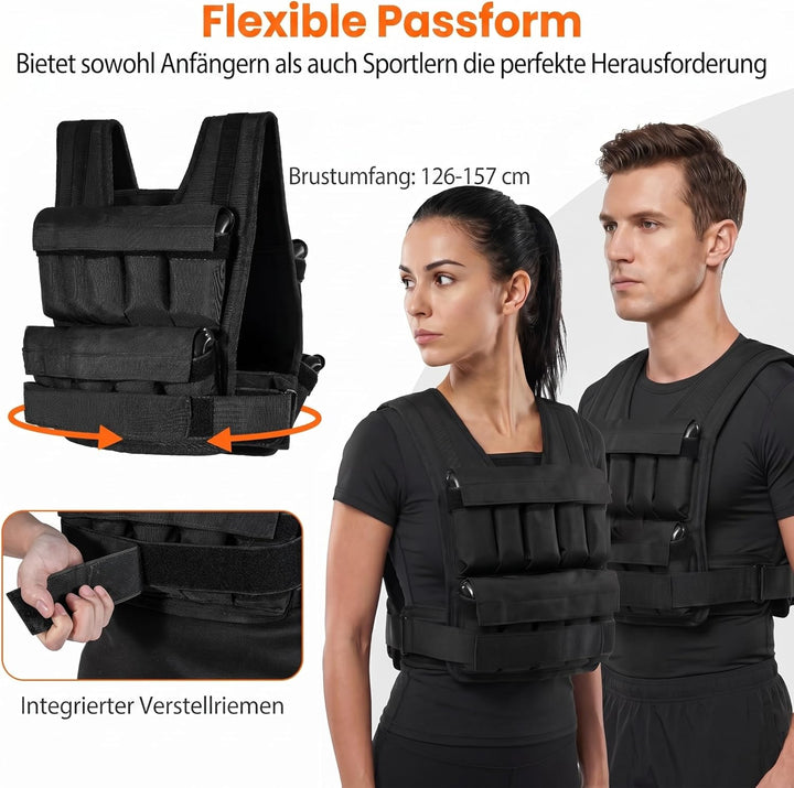 COSTWAY Gewichtsweste 20/30 kg, Brustgrösse Verstellbar, Trainingsweste mit abnehmbaren Eisensandsäc