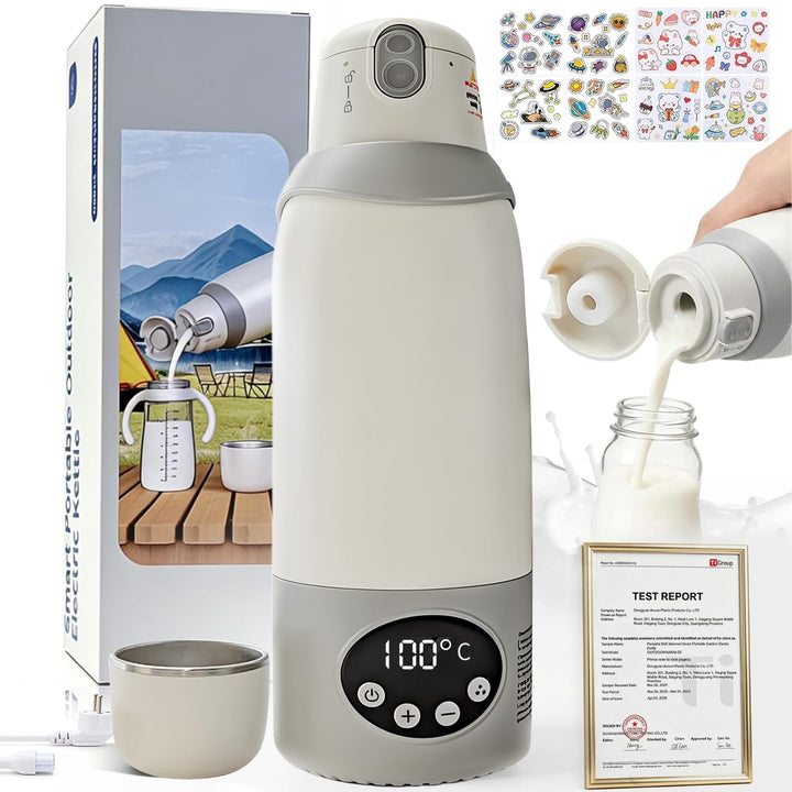 2-in-1 Reisewasserkocher &amp; Tragbarer Babyflaschenwärmer mit 500 ml, 12000 mAh Akku, 37–100 °C Präzis