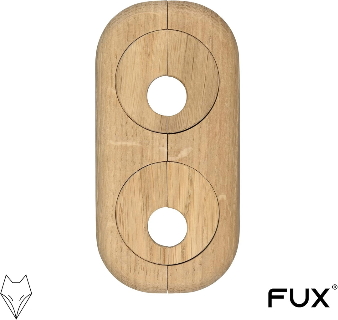 3 Stück Doppel Heizungsrohr Rosette, Rohrabstand variabel, verschiedene Echthölzer und Grössen, Rohr