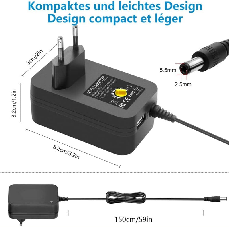 SHNITPWR Universal Netzteil 3V 4.5V 5V 6V 9V 12V Netzteil AC/DC 1A 2A 2.5A 30W Schaltnetzteil Adapte