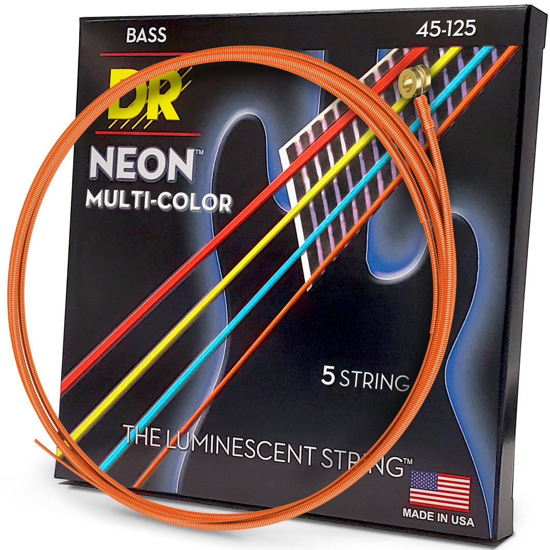 DR Strings HiDef Neon Multi-Color 5-String Bass (NMCB5-45) Neon Multi: 5-saitige Medium 45-125, Neon