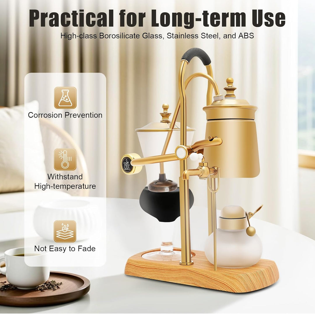 Siphon Kaffeekanne Gold Edelstahl 400 ml Retro Stil Manuelle Kaffeezubereitung mit Spirituskocher ru