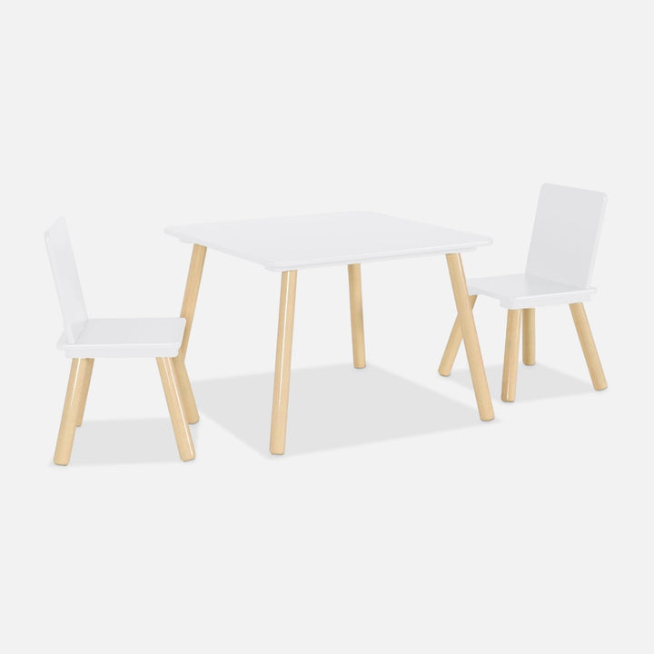 sweeek - Quadratischer Kindertisch mit 2 Stühlen, Beine aus Kiefernholz - Judith Weiss, Weiss