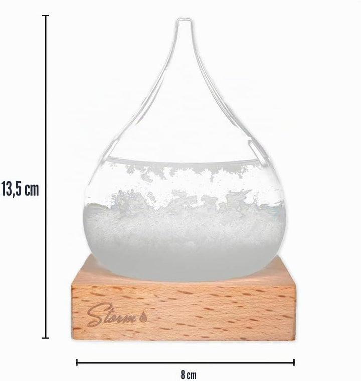 mikamax - Wettervorhersage Glas - Storm Glass Drop Mini - Barometer - Wetterstation - mit Hölzer Sta