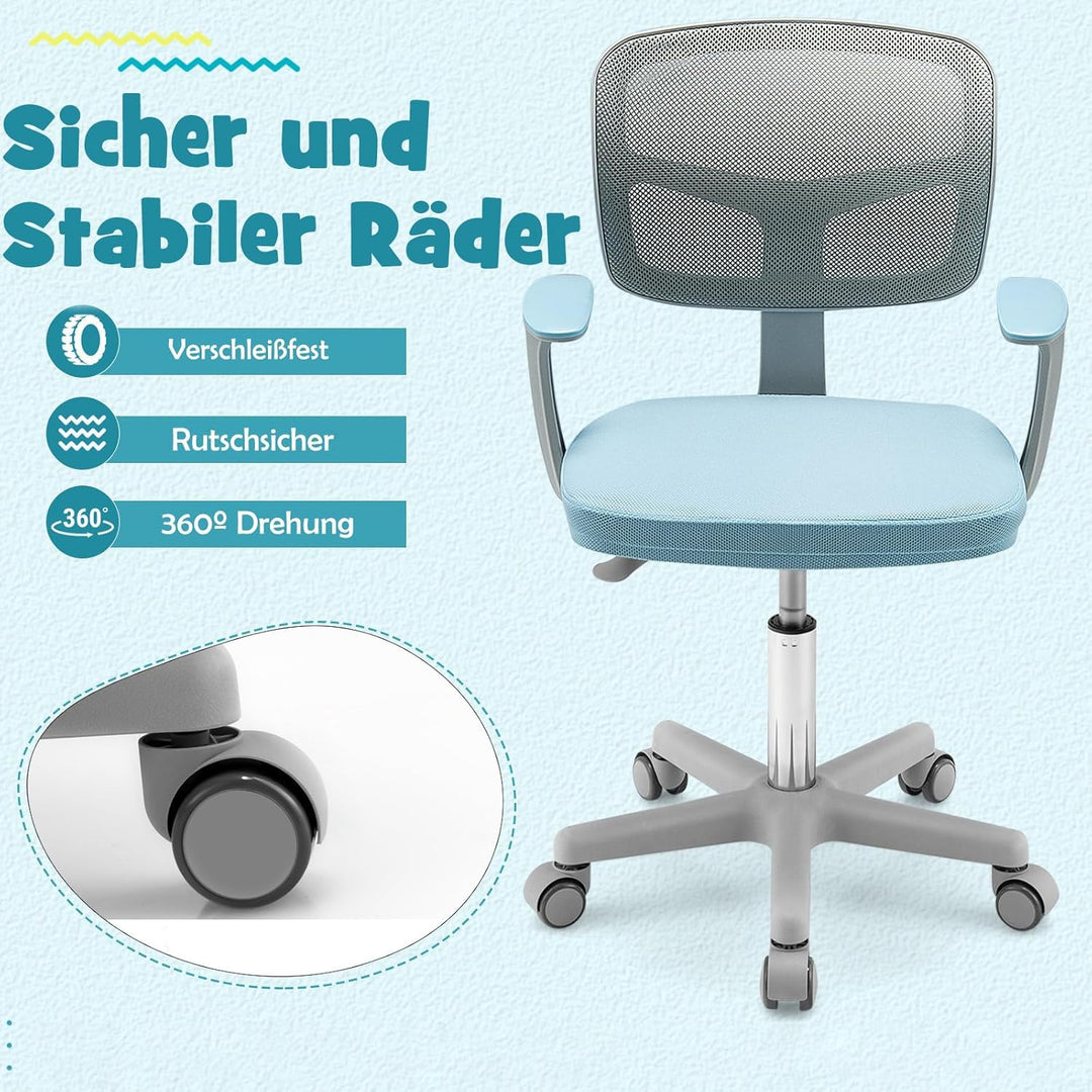 COSTWAY 360° Drehbarer Kinderschreibtischstuhl, 80-91,5 cm Höhenverstellbarer Jungendstuhl mit Rücke