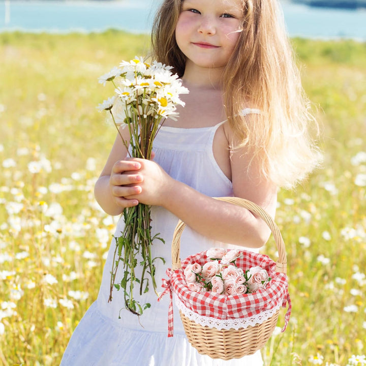 Hemobllo Kleiner Weidenkorb mit Henkel - Picknickkorb Kinder & Blumenmädchenkorb - Geflochtener Korb