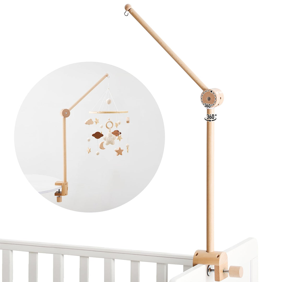 let's make Mobile Verbesserte Version Halterung Holz für Babybet, Höhenverstellbarer & 360° Drehbare
