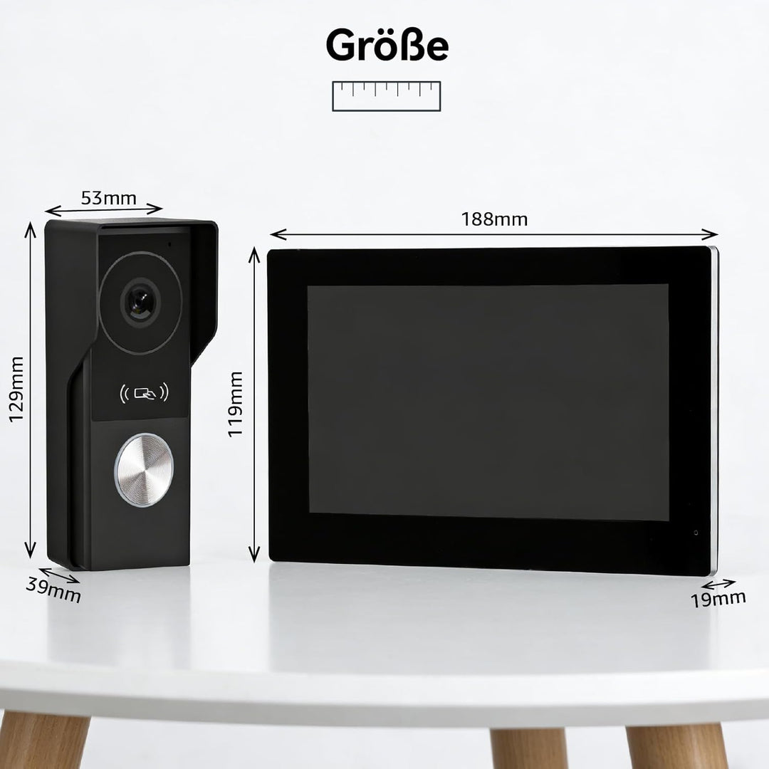 WiFi 2-Draht-Video-Gegensprechanlage, Video-Türklingelkamera mit Monitor, Vollmetall-1080P-Kamera, 7