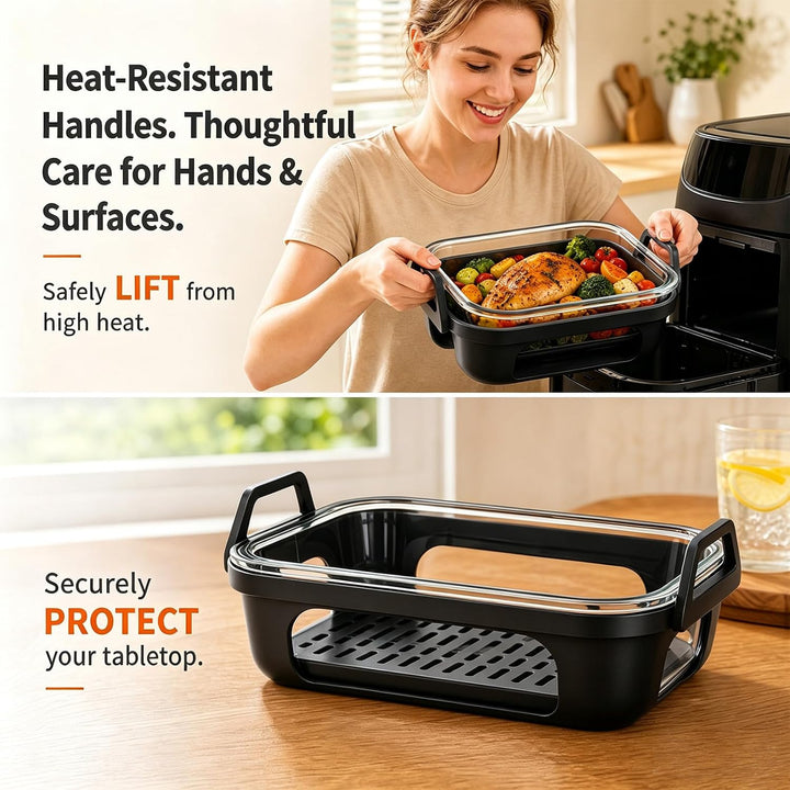 Glas Auflaufform für Airfryer, für Ninja/Cosori Heissluftfritteuse Zubehör mit Silikon-Innen, Auflau