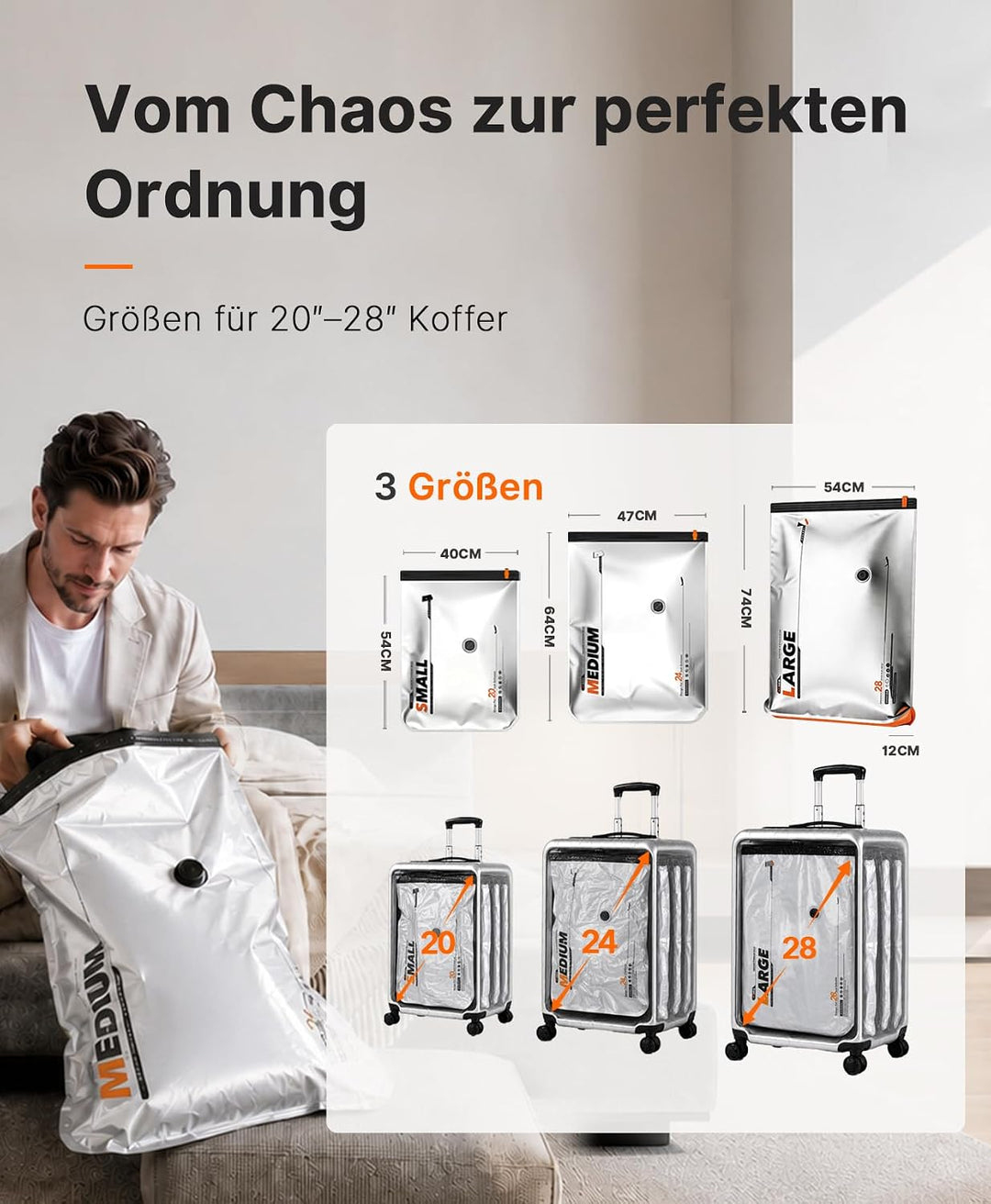 Vacbird 15 Stück Vakuumbeutel für Kleidung mit wiederaufladbarer elektrischer USB-Pumpe, 5× 40×54 cm