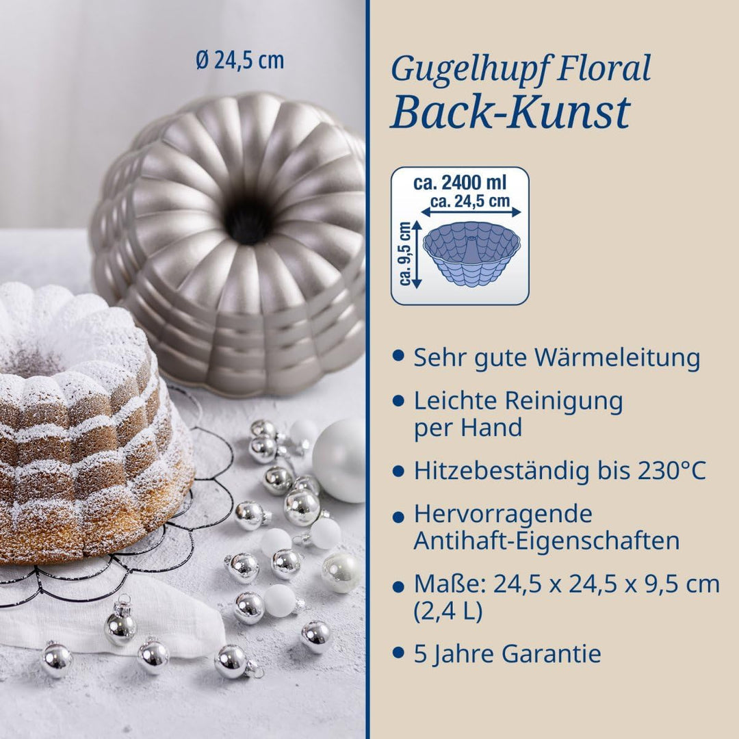 Dr. Oetker Guglhupf Floral ⌀ 24,5 cm – Gugelhupfform aus der Serie Back-Kunst – Backform mit Antihaf