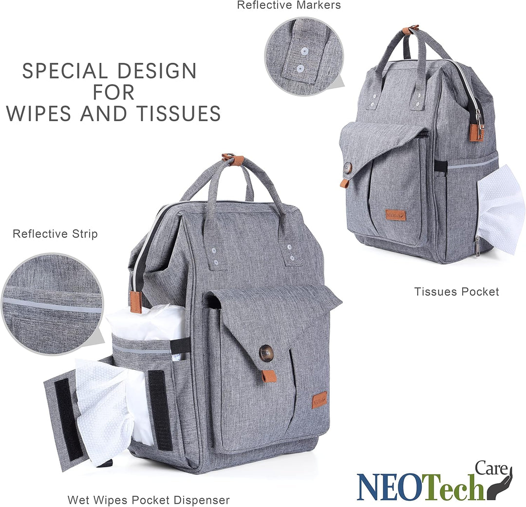 NEOtech Care Wickeltasche Rucksack für Baby Mädchen/Junge, breite Öffnung, Multifunktions-Organisati
