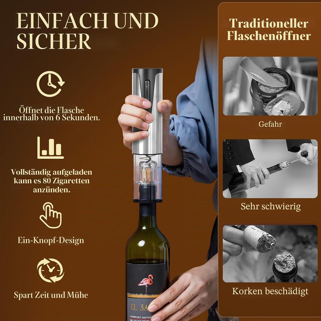 Elektrischer Korkenzieher, Elektrischer Weinöffner Edelstahl, Wiederaufladbarer Elektrischers Flasch
