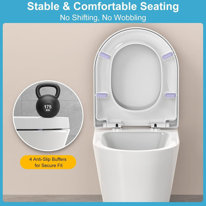 YEAUPE PRO Toilettendeckel mit Absenkautomatik D Form [KURZ] - 43,5×36,2 cm | WC Sitz mit Schnellver
