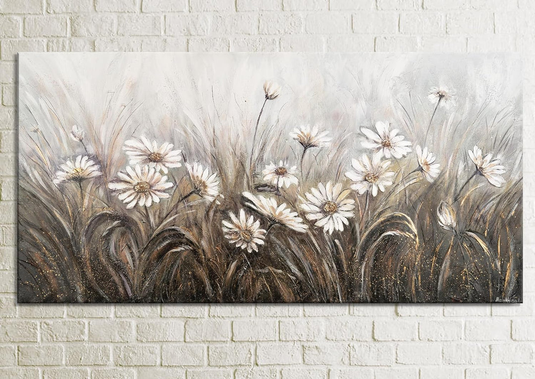 YS-Art Abstrakt Stil Acryl Gemälde auf Leinwand Gänseblümchen handgemalt Wandbilder Wohnzimmer moder