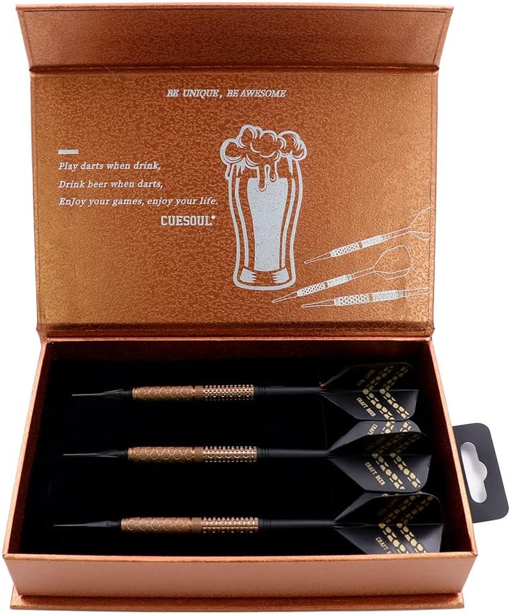 CUESOUL Soft Tip 90% Tungsten Dart Set mit Ölfarbe Finish und ROST Flights 21g handgemachtes bier, 2