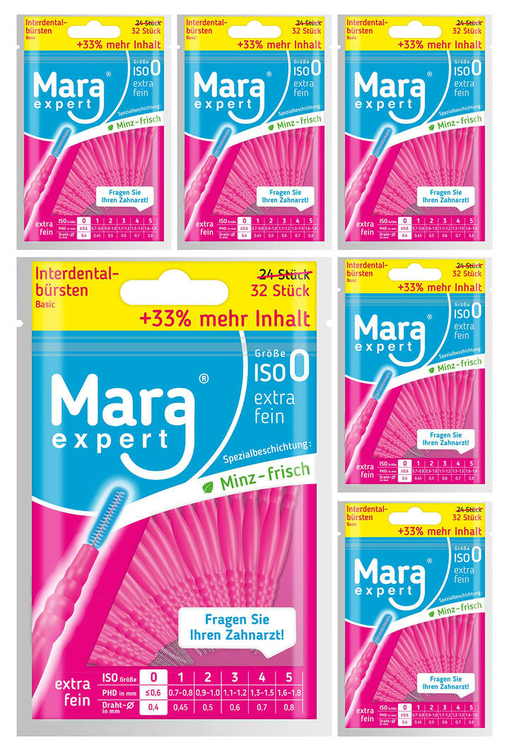 Interdentalbürsten 0,4 mm von MARA EXPERT | ISO 0 extra fein | 6 x 32 Interdentalbürsten Pink | Idea