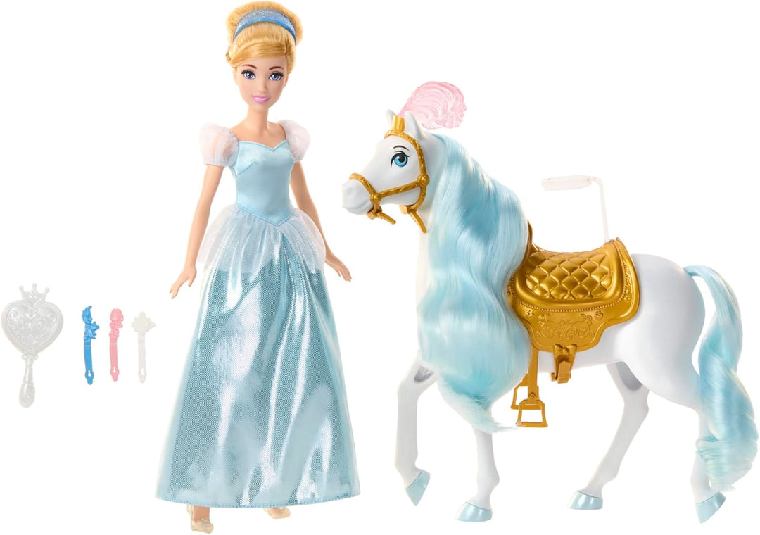 DISNEY Cinderella - Gesattelt und bereit für den Ball, bewegliche Knie und Styling-Zubehör für Pferd