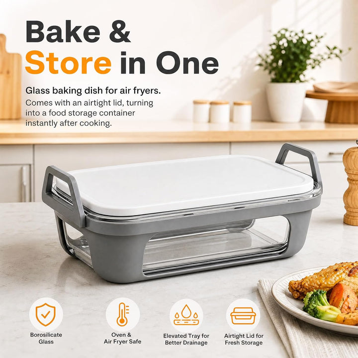 Glas Auflaufform für Airfryer, Kompatibel mit Ninja AF400EU DZ400EU AF500EU für knusprige Ergebnisse
