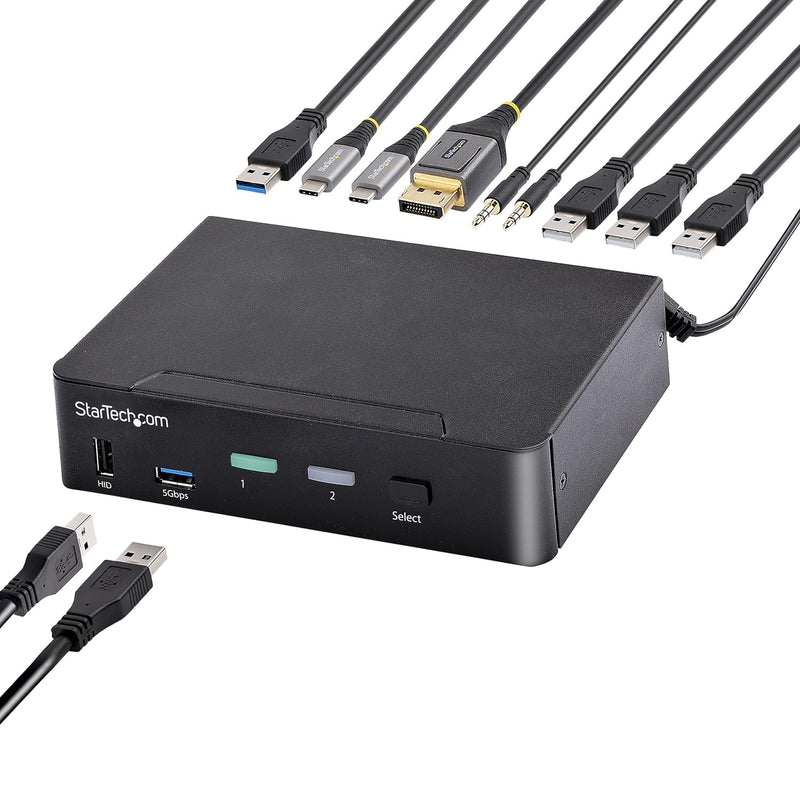 StarTech.com 2-Port USB C KVM Switch, KVM Umschalter mit 4K 60Hz DisplayPort UHD HDR Video, Thunderb