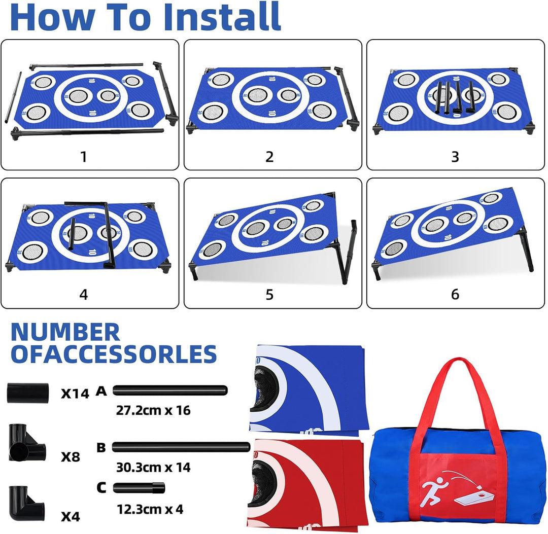 NZQXJXZ Cornhole Spiel Outdoor, Tragbar Cornhole Toss Set mit 8 Cornhole Säckchen und Tragetasche, I