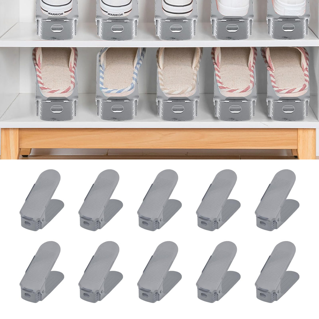 NAIZY 10 Stück Einstellbare Schuhregal Schuhstapler Schuhorganizer Platzsparend PP-Material 3 Höhenv