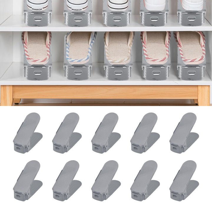 NAIZY 10 Stück Einstellbare Schuhregal Schuhstapler Schuhorganizer Platzsparend PP-Material 3 Höhenv