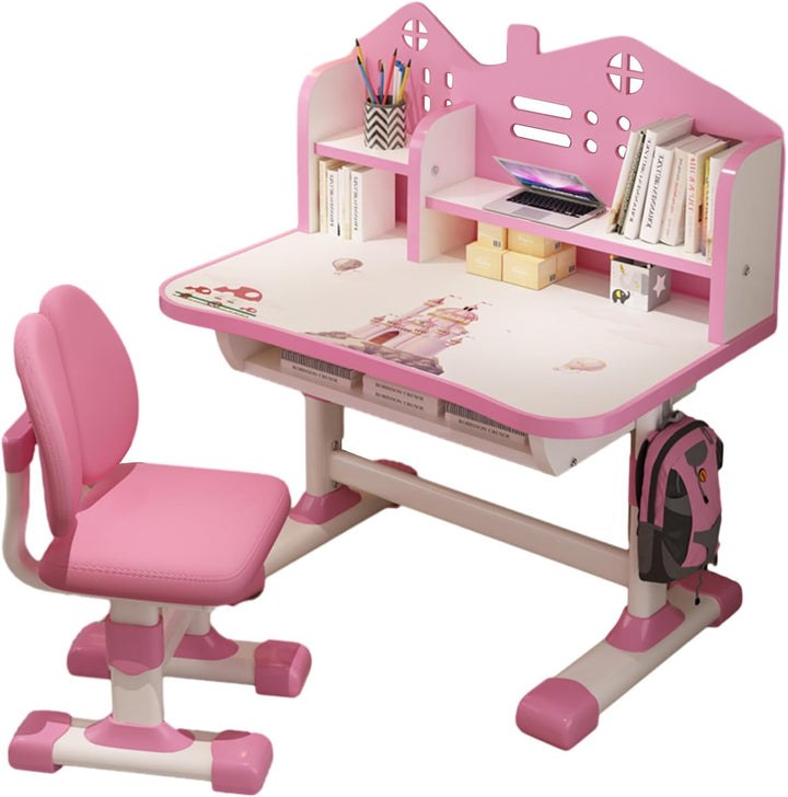 Kinder-Schreibtisch- und Stuhl-Set, Kinderschreibtische, Mädchen-Schreibtisch für Kinderzimmer, höhe
