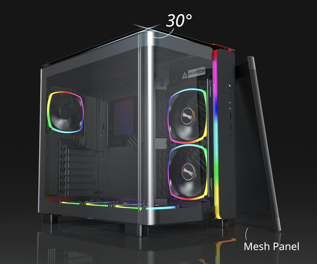MONTECH, King 95 PRO Dual-Chamber ATX Mid-Tower PC-Gaming-Gehäuse, hoher Luftstrom, werkzeuglose Pan