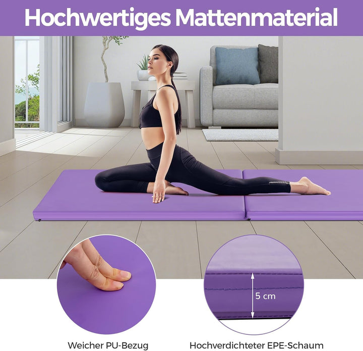 COSTWAY 180x60x4cm Weichbodenmatte, 2 Fach klappbare Gymnastikmatte, Yogamatte mit Klettverschluss u
