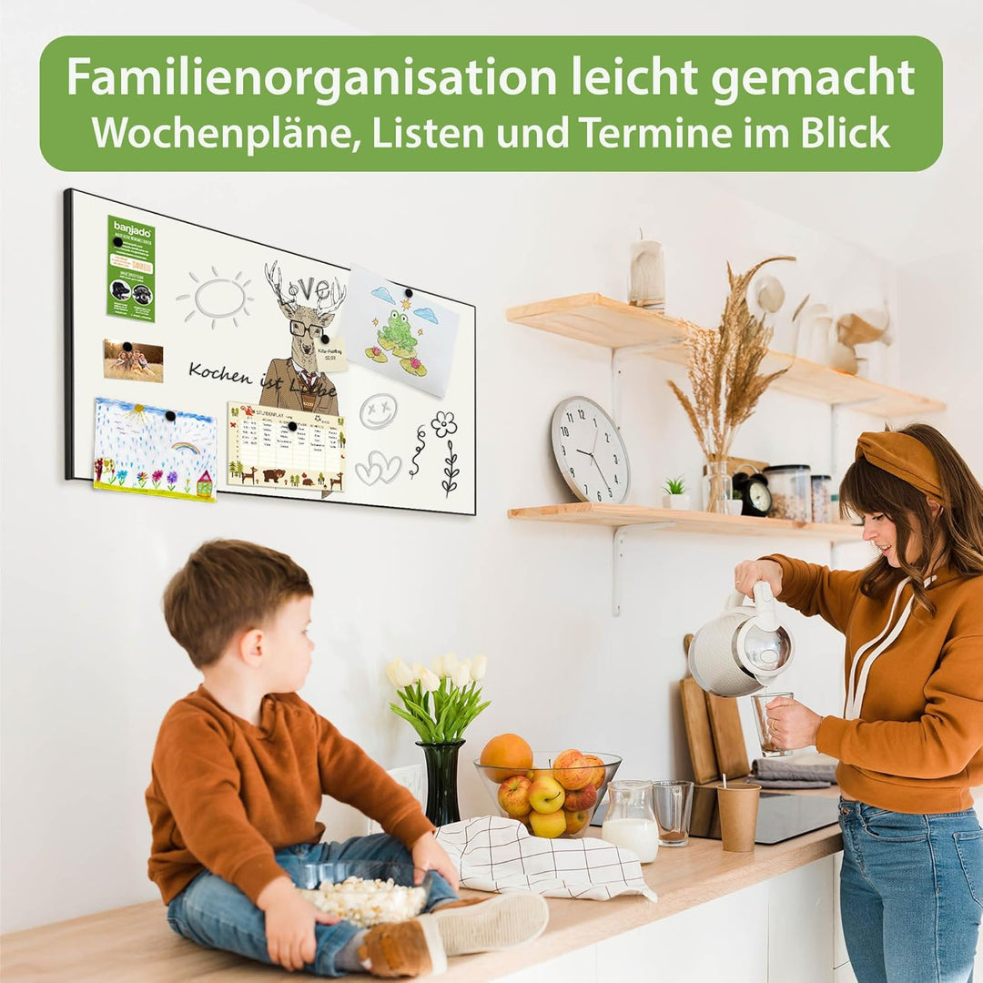 banjado Magnettafel schwarz 78 x 37cm / Magnetwand Metall/Magnetpinnwand als Memoboard/Pinnwand Magn