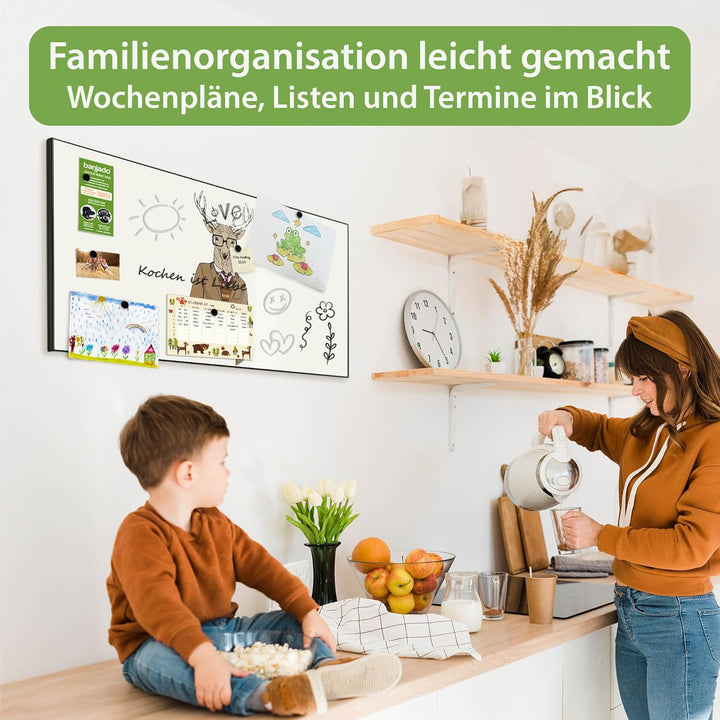 banjado Magnettafel schwarz 78 x 37cm / Magnetwand Metall/Magnetpinnwand als Memoboard/Pinnwand Magn