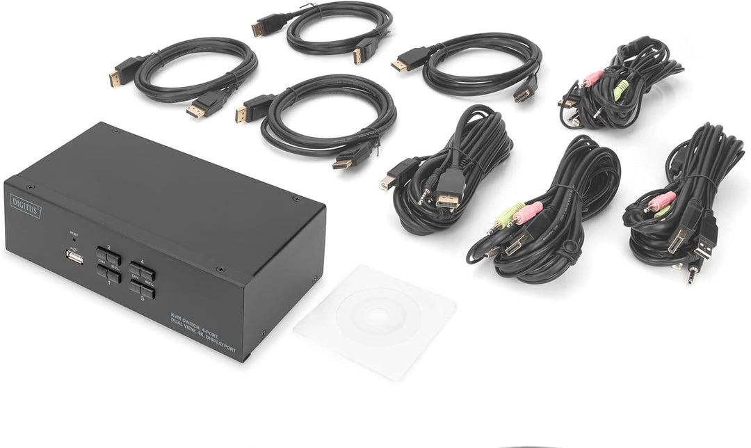 DIGITUS KVM-Switch DisplayPort – 4-Port Dual-Display – 4 PC 2 Monitore – 1x Maus, Tastatur & Audio f