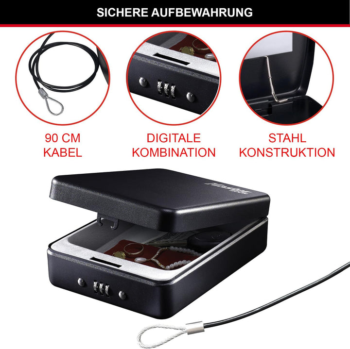 MASTER LOCK Kompakttresor [Kombination] [mit Kabel] P005CEURBLKHRO – Ideal für Scheckbücher, Schmuck